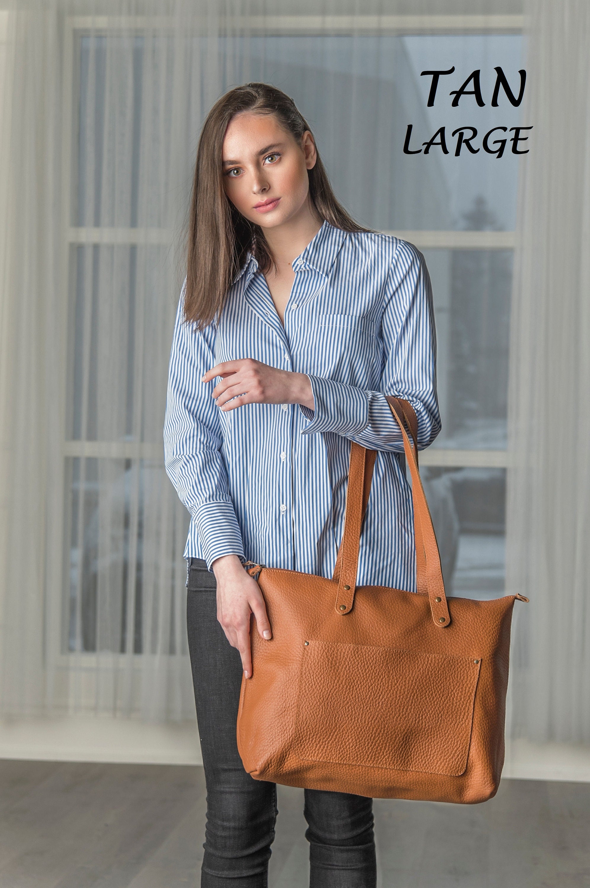 Leather Tote Bag Leather Anniversary Gift for Women Zipper Outside Pocket Totes Leather Purse