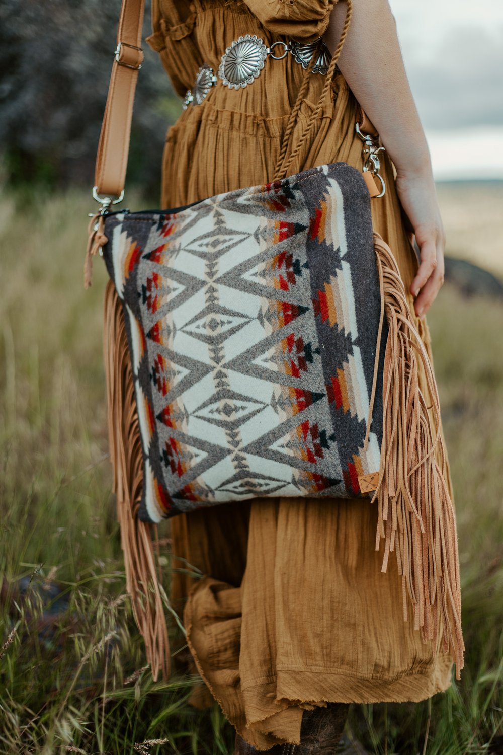 SOUTHWESTERN FRINGE BAG IN PACIFIC CREST + CARAMEL LEATHER