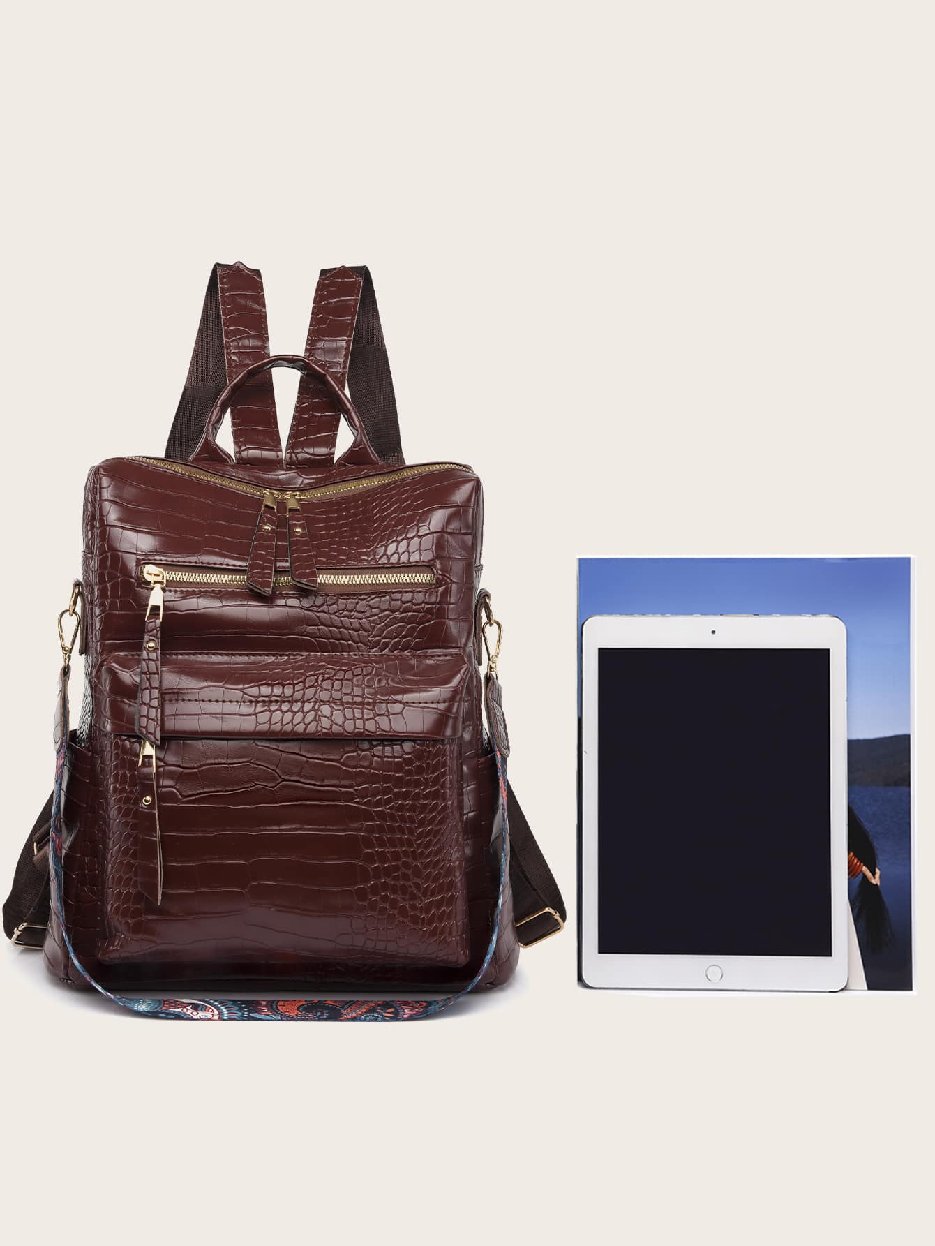 Minimalist style crocodile embossed feature backpack