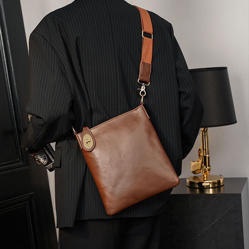 New Korean Fashion Simple Retro Shoulder Slung Men's Leather Bag