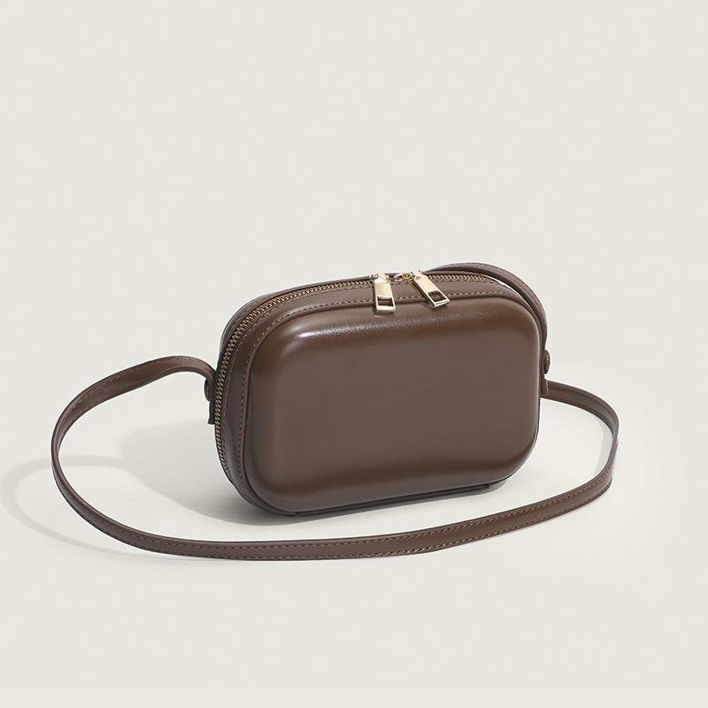 Minimal Leather Small Square Bag Joker Chain Hard Box Mobile Phone Bag Men And Women Mini Shoulder Messenger Bag