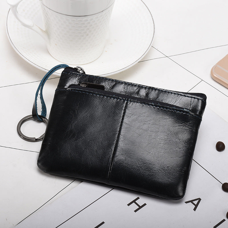 Retro zipper short cowhide small change card holder