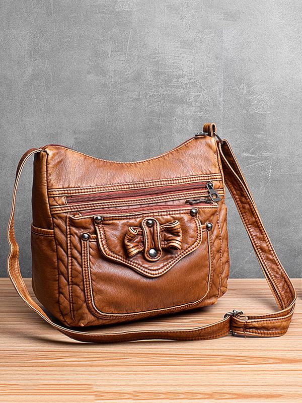 Vintage Studded Washed Leather Baggy Bag