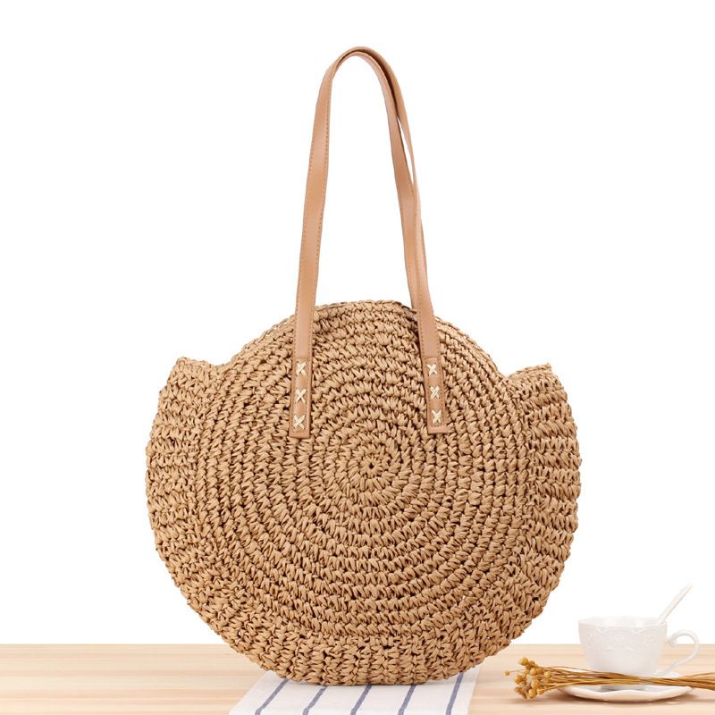 Simple Hollow Round Shoulder Straw Woven Bag
