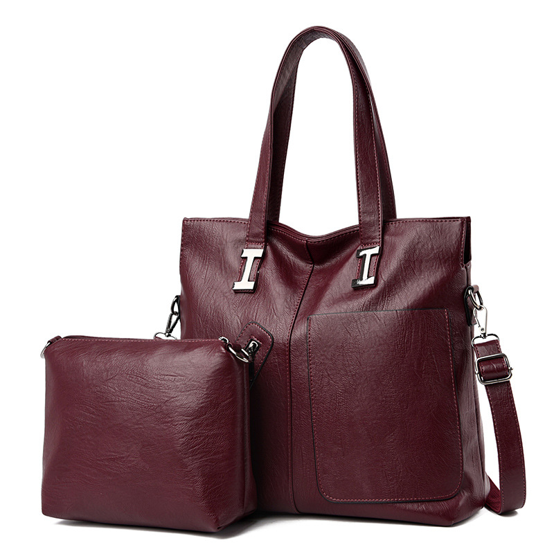 Large-capacity Slung Middle-aged Ladies Casual Soft Leather Shoulder Bag
