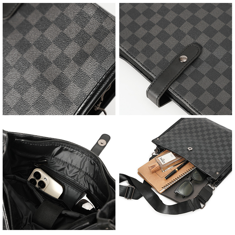 2023 New Men's Check Commuter Shoulder Crossbody Bag