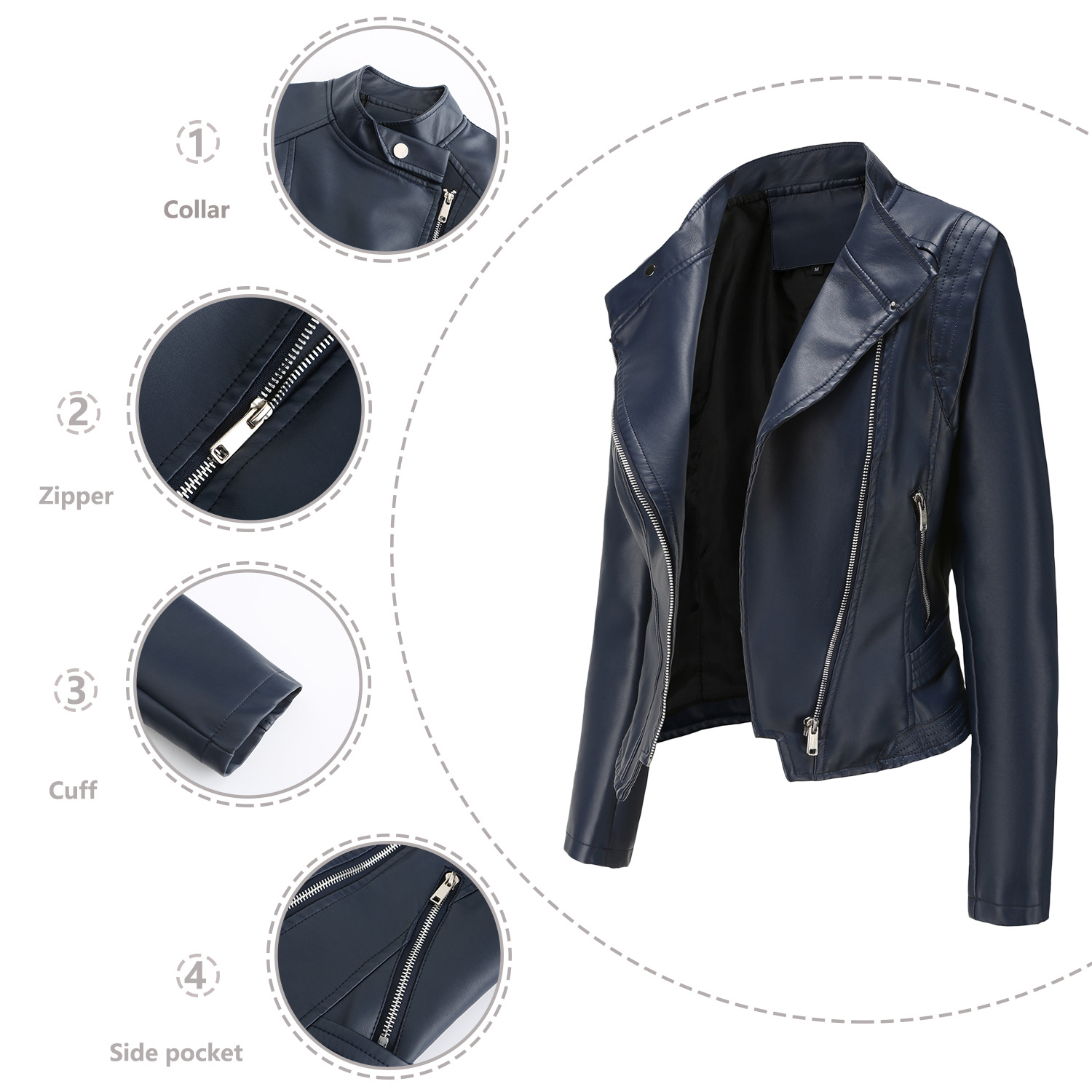 Ladies' Slim Leather With Lapel