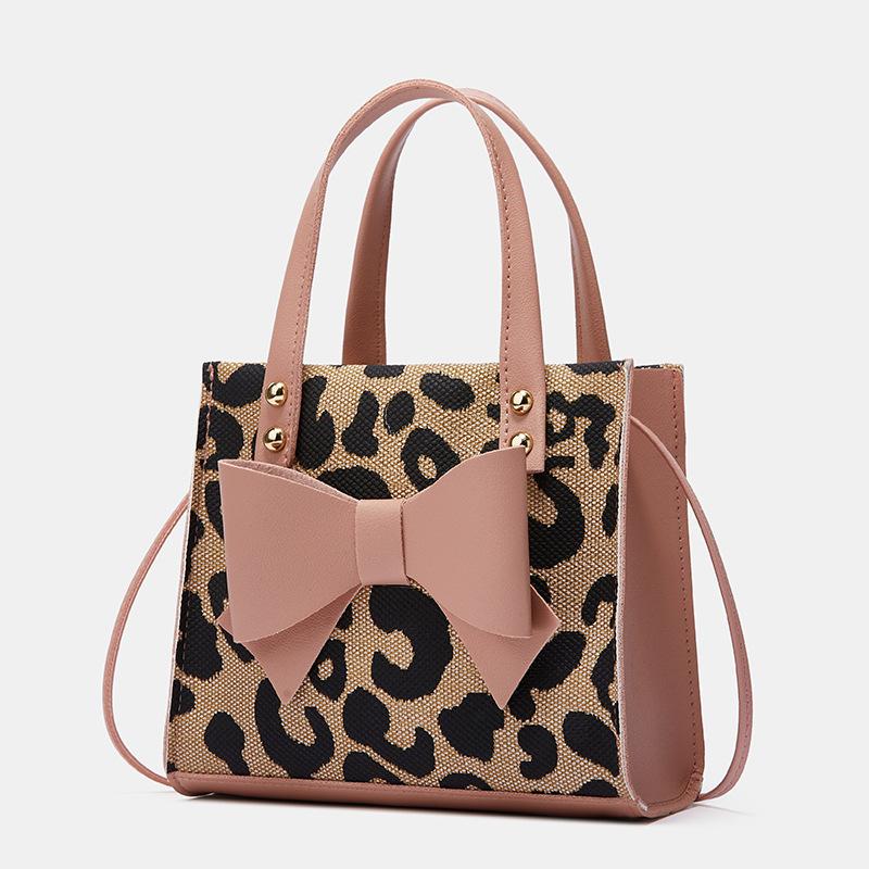 Women's Bag Bow Stitching Contrast Portable Simple Leopard Print Single Shoulder Diagonal Small Square Bag