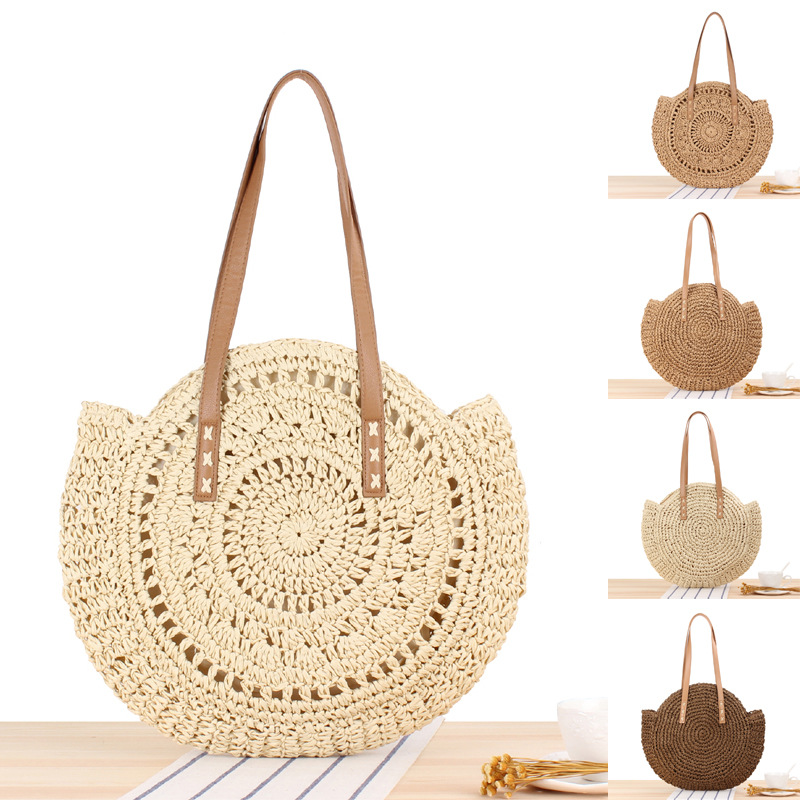 Simple Hollow Round Shoulder Straw Woven Bag