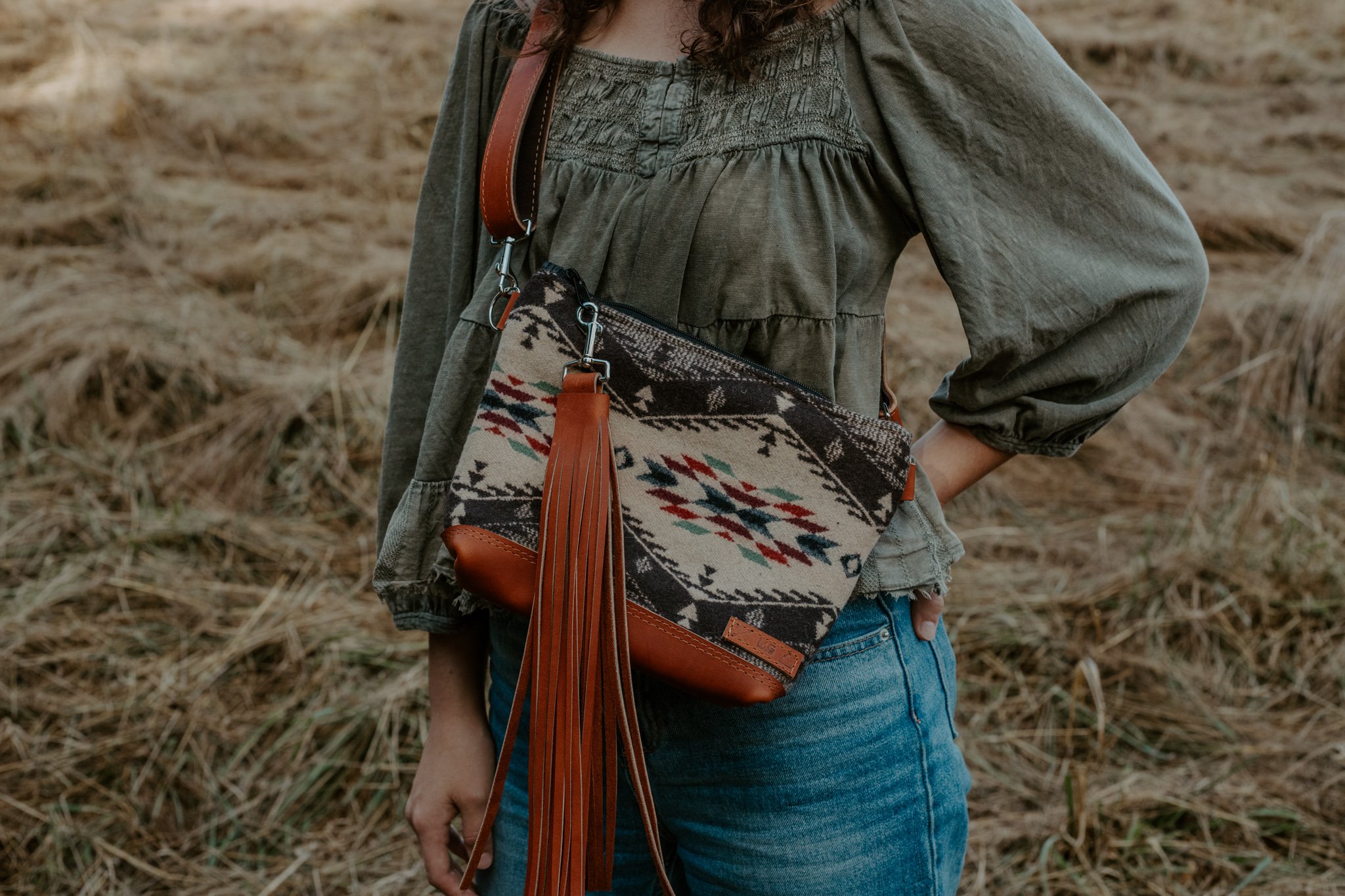 HIP  SLING BAG IN SPIRIT OF THE PEOPLE + COGNAC LEATHER