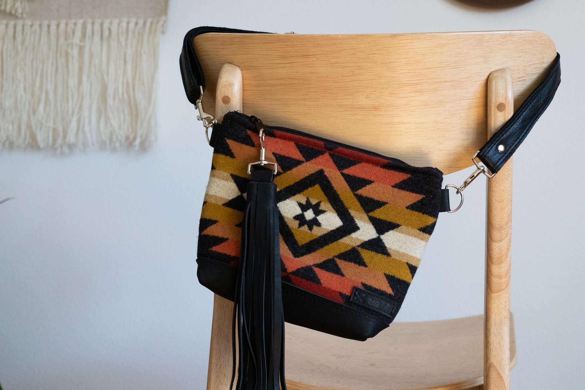 HIP BAG  SLING BAG IN PUEBLO DWELLING + BLACK WAXED LEATHER