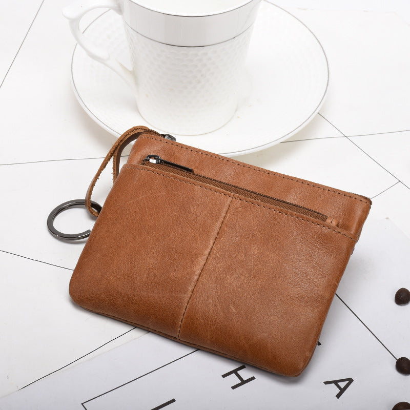 Retro zipper short cowhide small change card holder