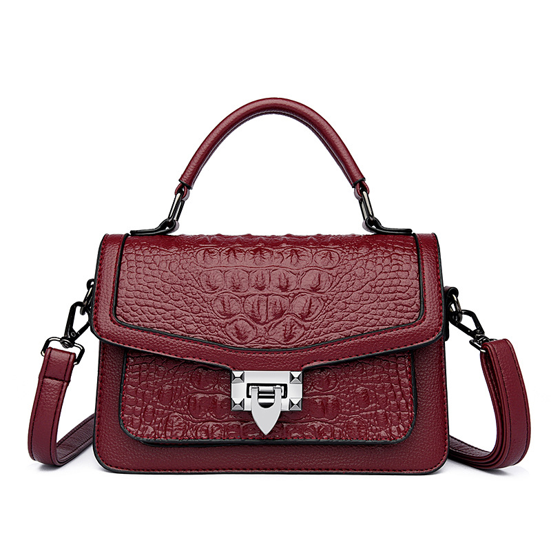Crocodile Handheld Lock Textured Women's Bag