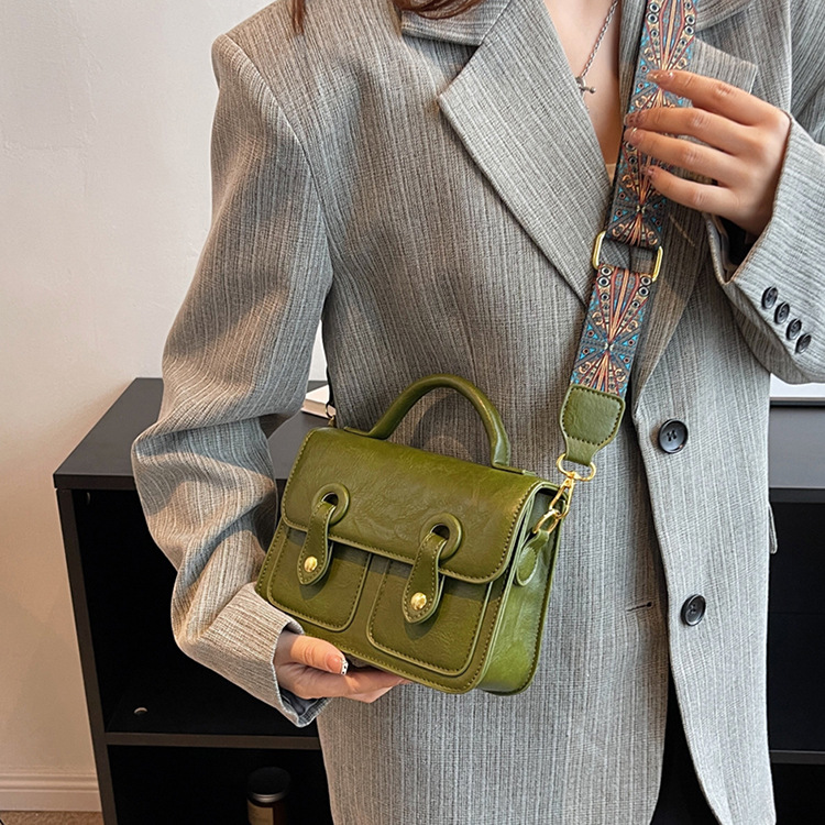 Retro Wide Shoulder Strap Shoulder Bag Fashion Simple Crossbody Bag