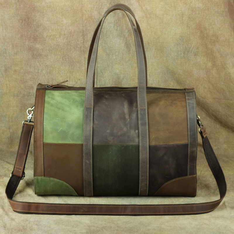Vintage Travel Cowhide Patchwork Luggage Bag