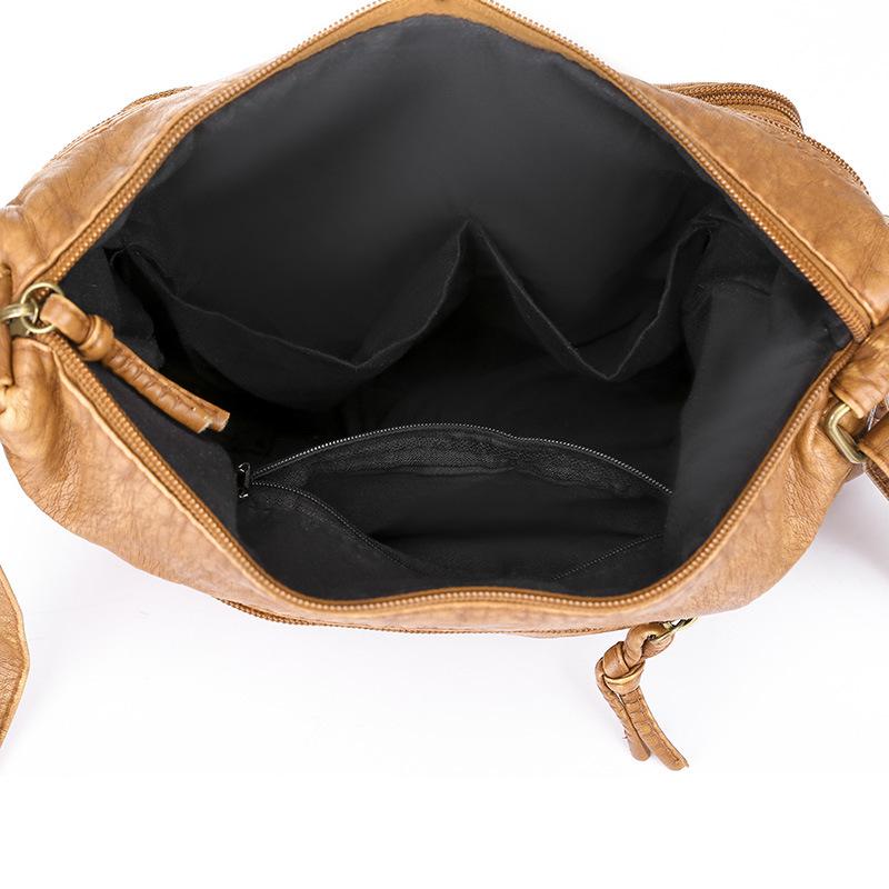 Retro Real Washed Leather Motorcycle Bag Soft Leather Fashion Double Bag Shoulder Diagonal Women's Bag