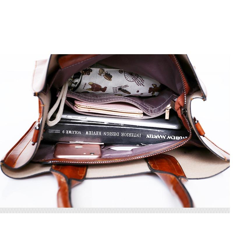 Women's new retro three-piece fashion oil wax leather large-capacity handbag