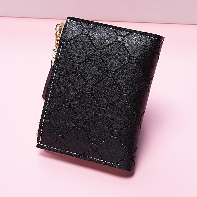 Women's Small Wallet Short Zipper Folding Color Matching Embossed Women's Wallet