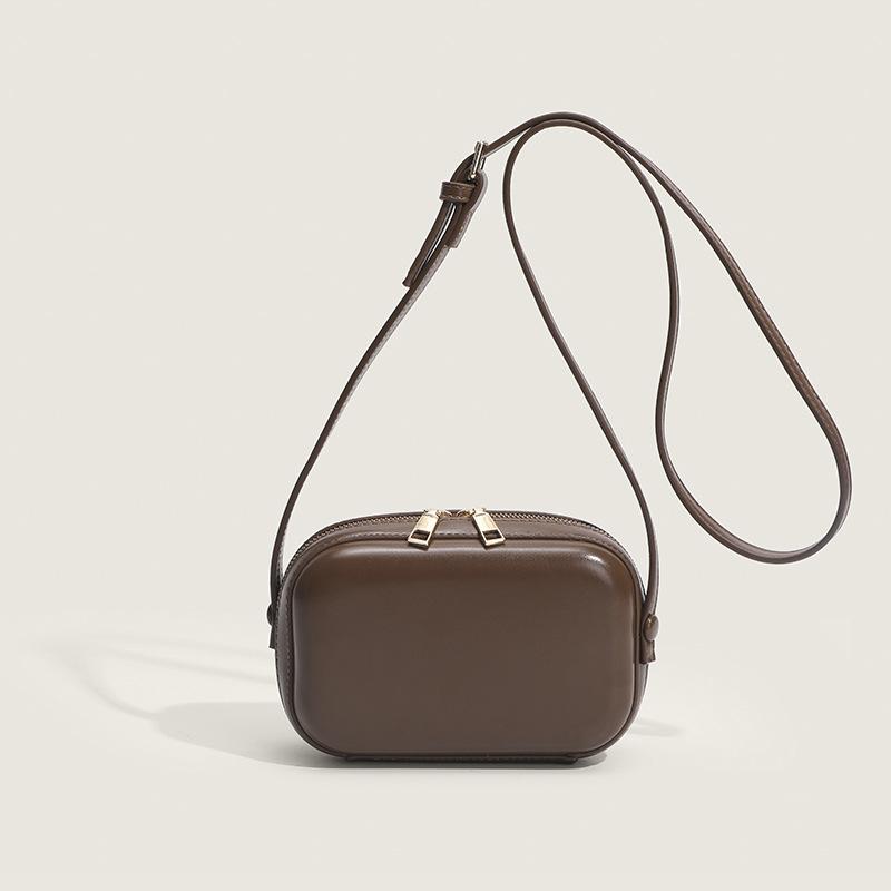 Minimal Leather Small Square Bag Joker Chain Hard Box Mobile Phone Bag Men And Women Mini Shoulder Messenger Bag